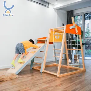 XIHA Montessori Wooden Children Climbing Frame Play Set With Slide Rock Climb Wall Ladder Piklers For Toddlers Climbing GYM