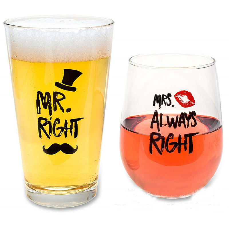Wholesale Custom Beer Pint Glass Custom Logo Couples Stemless Glass Wine Glasses Pint Beer Glass