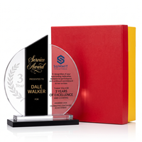 Trophée Rond en Cristal Bleu et Noir à Barre Verticale avec Base Transparente – Idéal pour la Reconnaissance d'Entreprise et les Récompenses Sportives – Meilleure Vente
