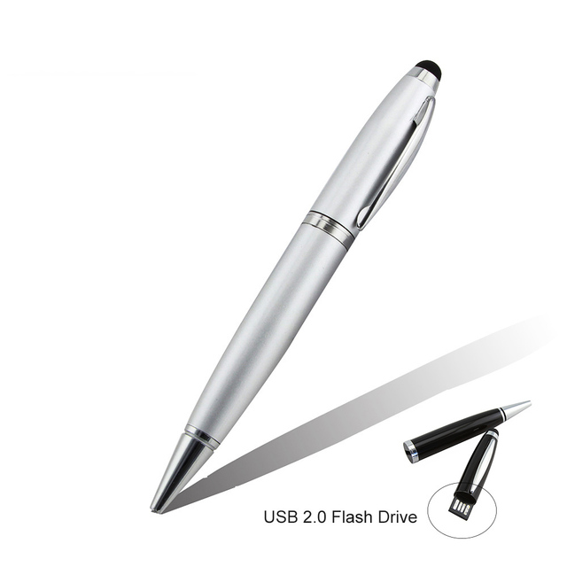 USB Flash Drive Metal Ballpoint Pen Memory Stick Free Laser Logo Bulk Gift 16GB 2.0 Pen Shape USB Flash Drive