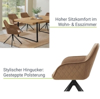 Vente en gros de fauteuil d'appoint capitonné chaises de salle à manger rembourrées chaises de salle à manger modernes en velours rotatif marron pieds en métal