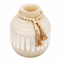 Vase en bois style ferme rustique sculpté à la main, guirlande de perles en bois, pot de fleurs, décoration intérieure Wabi-sabi, vase décoratif de table, Diwali, Get Well