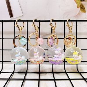 Crystal Ball Unicorn <b>Key</b> <b>Ring</b> Cute Round Shape Car Pendant Liquid Quicksand Keychain Delicate Generous Keychain for Gift - Product Image 3