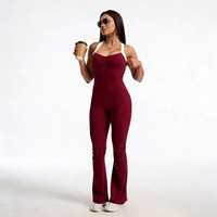Combinaison de yoga sans manches et dos nu, style ballet, à blocs de couleur, pantalon long une pièce pour le fitness et l'entraînement