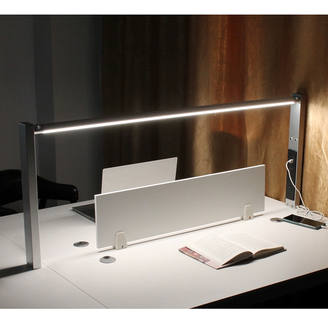 Architectural Linear LED Desk Lamp with Integrated Power Socket & USB Port, Commercial Grade Office Task Lighting for Projects