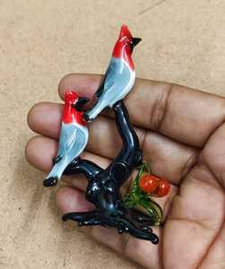 Handmade Glass Bird Figurine Set Red White Birds Black Branch Christmas Decor Animal Theme Lampworking Craft Rajasthan Glass - Product Image 6
