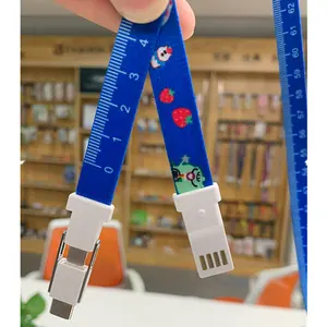 شعبية 3 في 1 USB كابل شحن تخصيص الحبل الرقبة الشريط لينة حاكم تاريخ كابل ل IOS/مايكرو/نوع-C كبل شحن خط