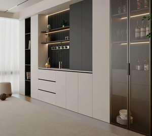 Buffet de salle à manger en bois massif de style moderne et luxueux, armoires de rangement pour le salon - Product Image 1