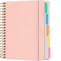 Carnet à spirale avec intercalaires amovibles et onglets, format 8,5x11, organiseur de notes 5 sujets, ligné A4, pour femmes, rose