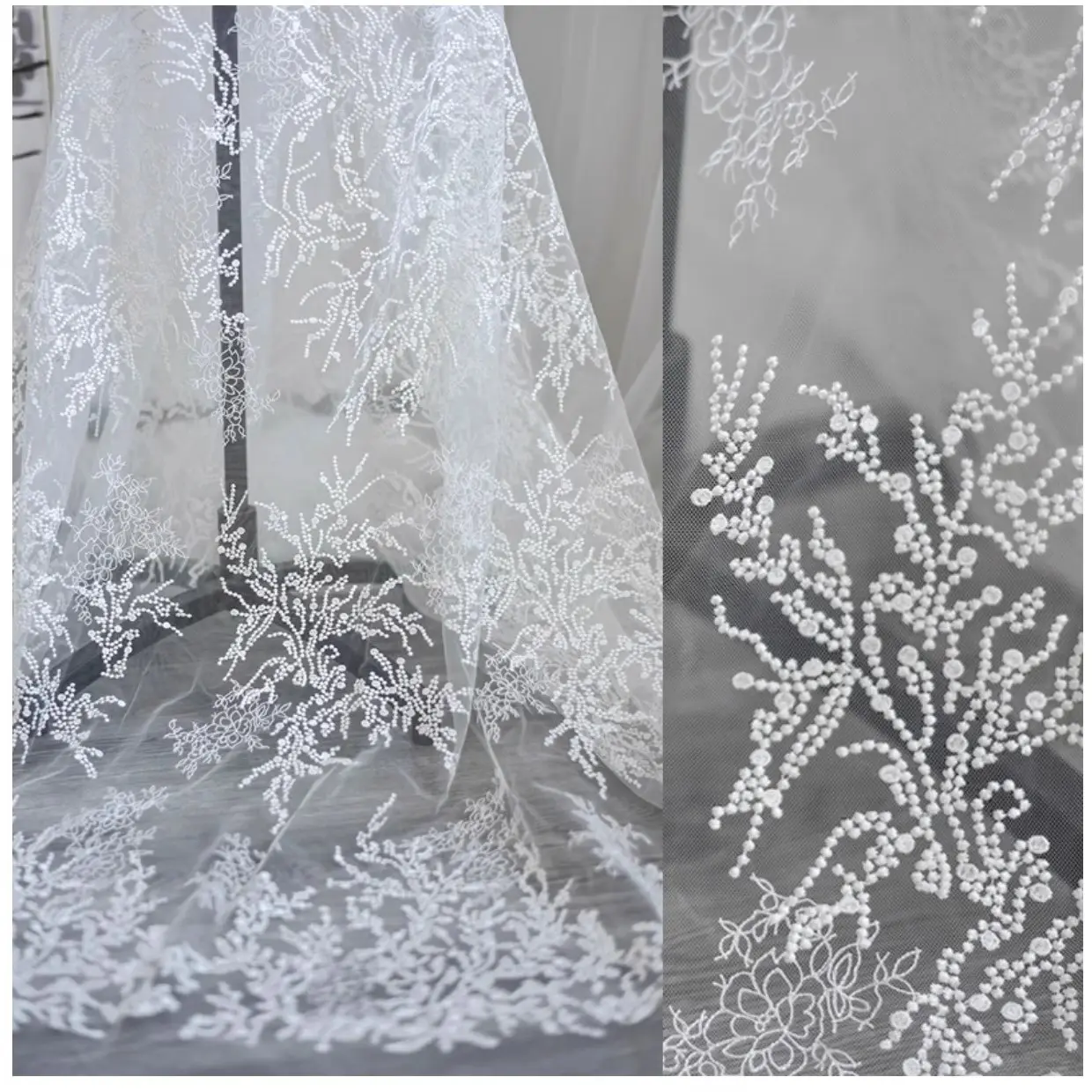 Ivory Dot Embroidery Wedding Bridal Dress Lace Fabric Background Decorative Fabric