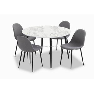 Simple Design MDF <strong>Marble</strong> <strong>Effect</strong> Round <strong>Table</strong> Top 4 Steel Black <strong>Table</strong> Legs <strong>Dining</strong> Room <strong>Table</strong> Size for 4 <strong>Chairs</strong> <strong>Dining</strong> Set - Product Image 1