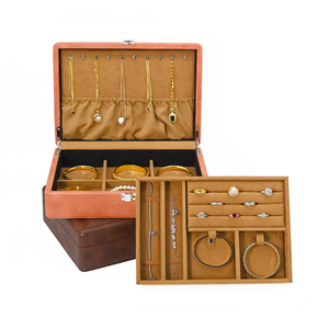 Đồ trang sức thời trang đồ trang sức thiết lập sang trọng hai lớp hộp PU da đồ trang sức bao bì hộp màu xanh đậm màu đen tùy chỉnh bạn Logo hộp - Product Image 2