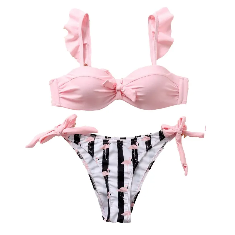 Conjunto de biquíni de duas peças monokini, traje de banho personalizado com laço, mais vendido em Singapura, para mulheres