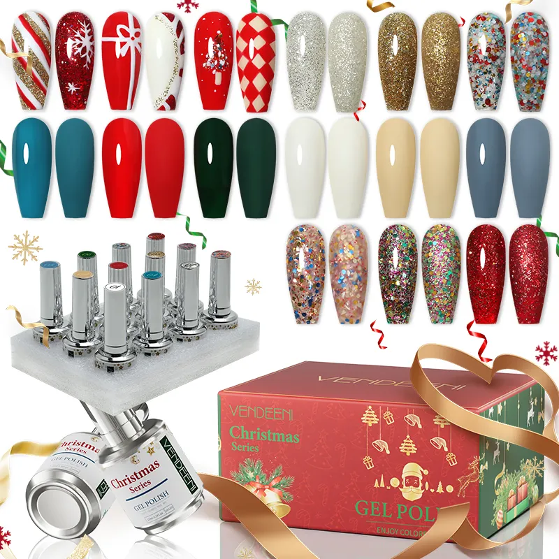 2024 Christmas Gel Polish Collection Unique Design Box 12 Colors New Year Gel Nail Polish Supplies Oem Private Label