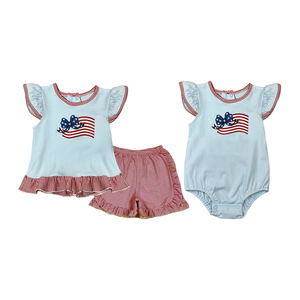 Conjuntos de Ropa para Niñas Pequeñas, Estilo Casual, Primavera-Otoño, con Lazo de la Bandera de EE. UU. para el 4 de Julio, Transpirables, Pantalones Cortos, Ropa de Bebé - Product Image 1