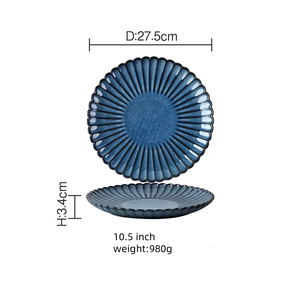 Assiette de luxe pour restaurant moderne Assiettes de dîner en porcelaine bleue Ustensiles de cuisine Vaisselle Ensemble de vaisselle ronde Assiette - Product Image 1