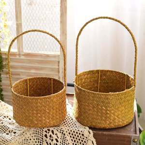 Panier portable en rotin, panier en paille tressé en bambou, panier à fleurs fait à la main, panier pour plantes aquatiques, petit panier à fleurs, panier pour plantes - Product Image 1