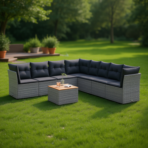 Ensemble de canapés de jardin en rotin gris modulaire, collection de meubles d'extérieur, 10 places, design contemporain - Product Image 2