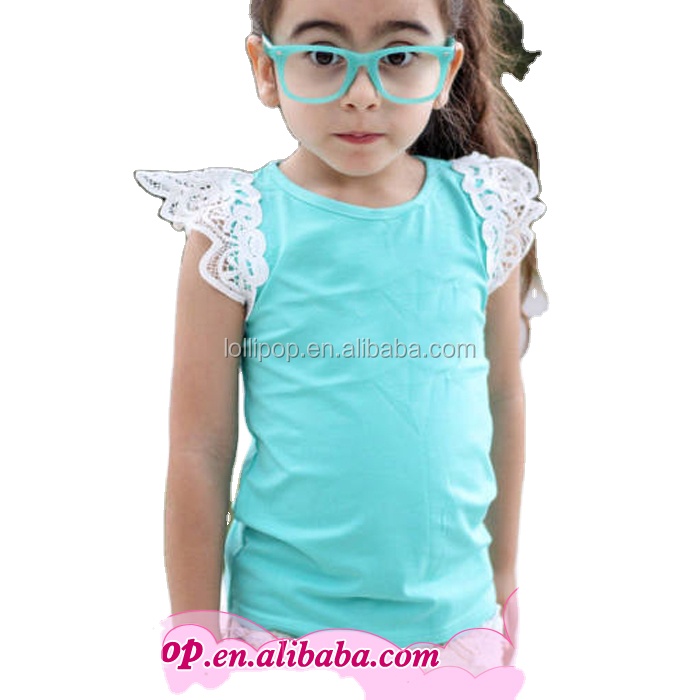 Baby Infant kids Girls Vest Lace Flutter Sleeve Tank Tops Pure Cotton Lace Angel Wing sleeve T-shirt Little Girl Model Top 100