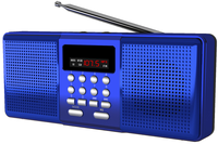 Radio eléctrica digital FM portátil, batería recargable, función de diente azul, pantalla de visualización, banda AM, USB, TF, RF, azul, USB, TF, RF, azul