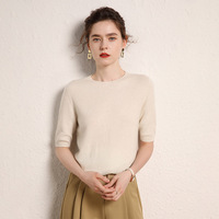 Pull en cachemire sans couture prêt-à-porter pour femme, tricoté, col rond, manches courtes, coupe ample amincissante, sous-vêtement intérieur