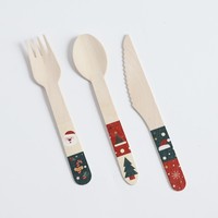 Ensemble de couverts jetables en bois imprimés pour Noël, biodégradables, fourchette, cuillère, couteau, pour la décoration de table de fête de Noël