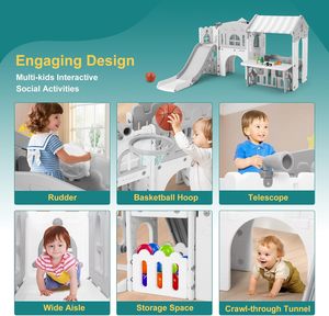 Castillo Multifuncional para Niños al Aire Libre, Toboganes de Plástico para Patio de Juegos, Columpio para Niños, Columpio y Tobogán para Niños en Interiores - Product Image 6