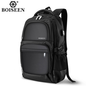 Boiseen Men's <b>Backpack</b> <b>Large</b> Capacity Waterproof With Usb Business Travel Shoulder Bag Solid Color Black - Product Image 5