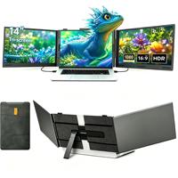 Écran portable triple pour ordinateur portable de 14 pouces, compatible avec les ordinateurs portables de 13 à 17,3 pouces, écran IPS FHD 1080P, câble Type-C/USB-C, plug and play