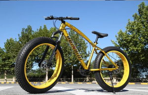 Vélo de montagne tout-terrain Conqueror Dazzling Gold à pneus larges, 7-27 vitesses, suspension avant, freins à disque doubles, roues en aluminium, complet - Product Image 4