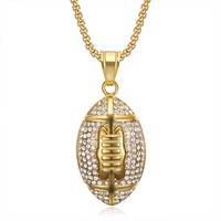 Perhiasan Hip Hop Gothic Rugby Football Pria Olahraga Liontin Fashion Custom Berlapis Emas 18k Kalung Baja Tahan Karat untuk Pria