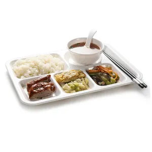 14 Inch Original Color Dinner Fast Food Plate Melamine Tray Employees Lunch White 6 Compartment Divided Tray