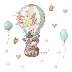 Cartone animato procione pallone ad aria calda fragola paste da parete camera dei bambini camera da letto scuola materna <span class=keywords><strong>adesivi</strong></span> di abbellimento della parete - Product Image 1