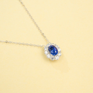925 silver oval sapphire pendant, classic light luxury collarbone chain - Product Image 4
