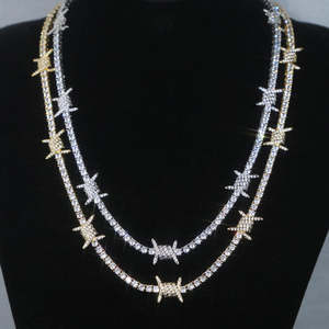 Cool Rock Punk Hip Hop joyería <span class=keywords><strong>de</strong></span> los hombres Micro pavimentación recta tirar alambre <span class=keywords><strong>de</strong></span> púas encanto y cadena <span class=keywords><strong>de</strong></span> tenis <span class=keywords><strong>de</strong></span> tracción recta collar <span class=keywords><strong>de</strong></span> los hombres - Product Image 1