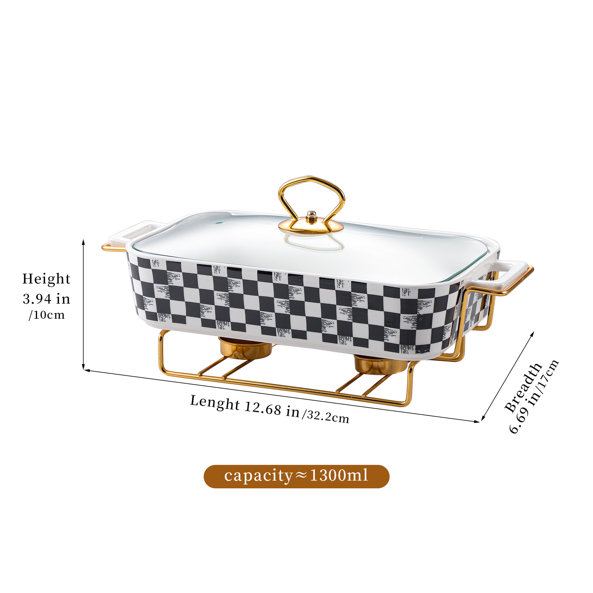 Pot à soupe en fer à carreaux noir et blanc-taille moyenne