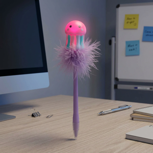 Stylo à bille lumineux LED en forme de méduse, plume moelleuse, violet, plastique, 0,7 mm, nouveauté pour enfants, fournitures de bureau et scolaires - Product Image 1