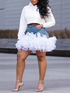 กระโปรงผ้ายีนส์เอวสูงผู้หญิงกระโปรงมินิวินเทจเอวสูงมีกระเป๋าผ้าทูลลำลองสีน้ำเงินขนาดใหญ่พิเศษสำหรับฤดูร้อน - Product Image 4