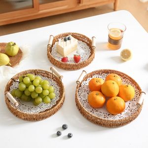 Home Küche hand gewebte PP Rattan Brotkorb Tischplatte Obst Gemüse Aufbewahrung skorb mit Griff Runde Aufbewahrung stablett - Product Image 2
