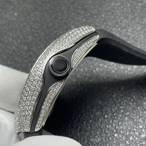 Montre mécanique automatique unisexe de luxe en forme de tonneau sertie de diamants, boîtier en cristal saphir de 45 mm, bracelet en cuir noir de 24 mm, édition limitée - Product Image 5