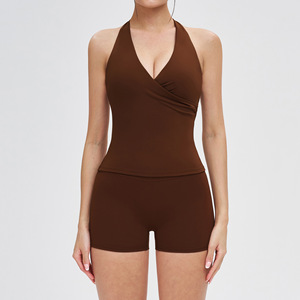 NCLAGEN Vêtements de sport respirants à séchage rapide pour femmes Ensembles de vêtements de sport à col halterneck ajustés Ensembles d'<span class=keywords><strong>exercice</strong></span> Logo personnalisé Ensembles de vêtements de yoga actifs - Product Image 4