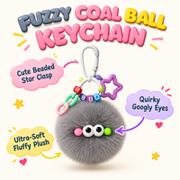 Porte-clés mignon en forme de boule de charbon, jouet en fausse fourrure douce et moelleuse avec pompon et yeux 3D bouleversants, clip étoile, breloque pour sac à dos, ensemble cadeau pour filles et femmes