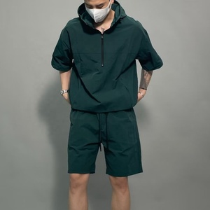 Custom Nylon Tracksuit <strong>Wind</strong> <strong>Breaker</strong> Zip up Hoodie and Shorts Set Plain Windbreaker Short Set Men Windbreaker Tracksuit Set - Product Image 2