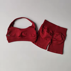 Completo Yoga <span class=keywords><strong>Donna</strong></span> in Spandex/Nylon Senza Cuciture: Top a Maniche Corte e <span class=keywords><strong>Pantaloni</strong></span>/Shorts Sportivi a Vita Alta, Traspiranti e ad Asciugatura Rapida - Offerta Speciale - Product Image 2