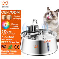 Fontaine à eau automatique sans fil Elecpet pour animaux de compagnie avec capteur de mouvement et batterie 4000 mAh, distributeur en acier inoxydable pour chats et chiens