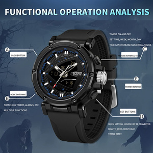 SANDA 9052 Montre électronique à double affichage tendance, montre-bracelet de sport multifonctionnelle décontractée avec fonction d'alarme - Product Image 4