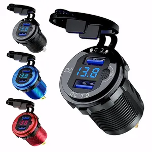 ROXGOCT 12V 24V Dual QC3.0 USB Car Charger Socket with on-off Switch and LED Voltmeter