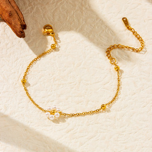 Fashion Jewelry <b>Set</b> Pearl Flower Chain Necklace <b>Bracelet</b> Earrings Women's Party Accessories Gold Tone Imitation Pearl - Product Image 3