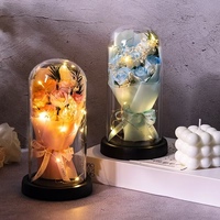 Rose éternelle sous cloche en verre, bouquet lumineux pour la Saint-Valentin, cadeau de remise de diplôme pour meilleure amie, ou pour Noël
