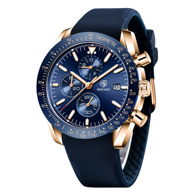 BENYAR 5140 Men Silicone Band Sports Waterproof Analogue Chronograph Quartz Watches